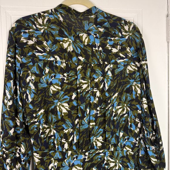 Veronica Beard Long-Sleeve Printed Button-Front Tie-Waist Shirtdress - Size 10 - Picture 9 of 9